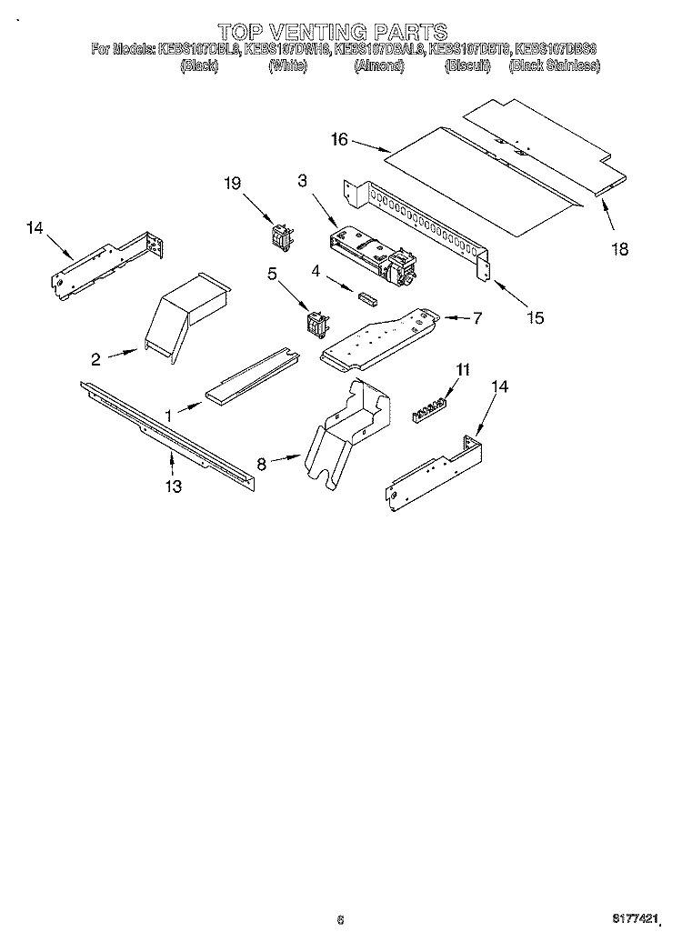 TOP VENTING, OPTIONAL Diagram and Parts List for KEBS107DWH8  KitchenAid Wall Oven