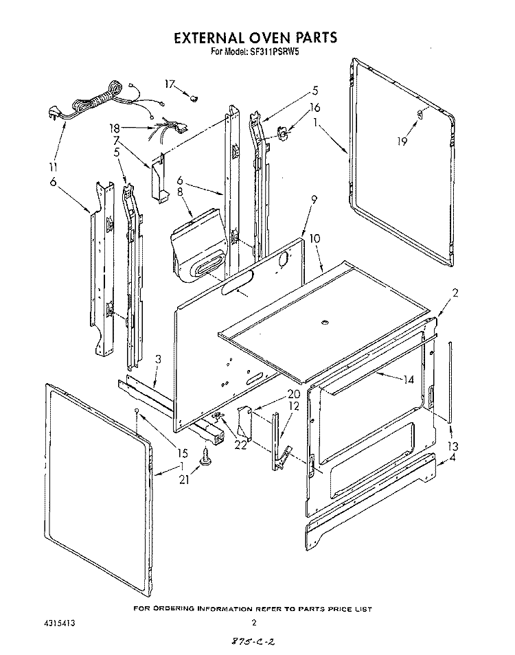 EXTERNAL OVEN Diagram and Parts List for SF311PSRW5  Whirlpool Range