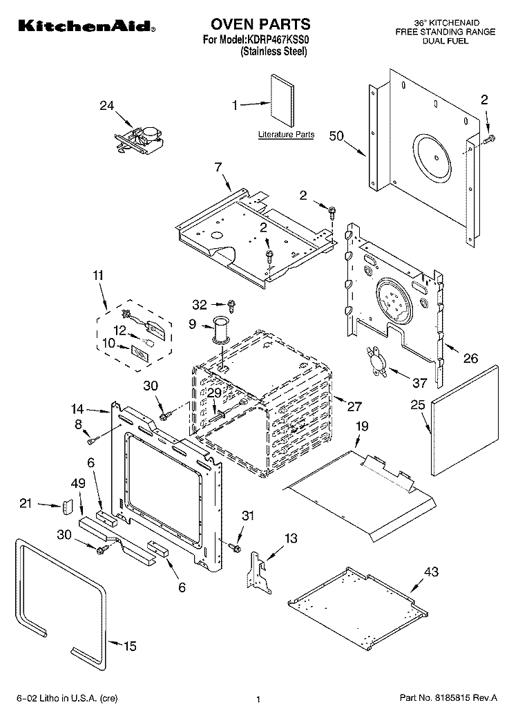 OVEN, LITERATURE Diagram and Parts List for KDRP467KSS0  KitchenAid Range