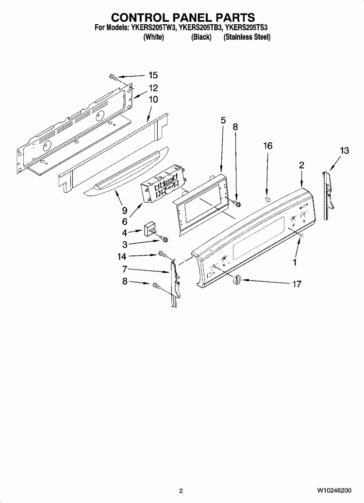 CONTROL PANEL PARTS Diagram and Parts List for YKERS205TB3  KitchenAid Range