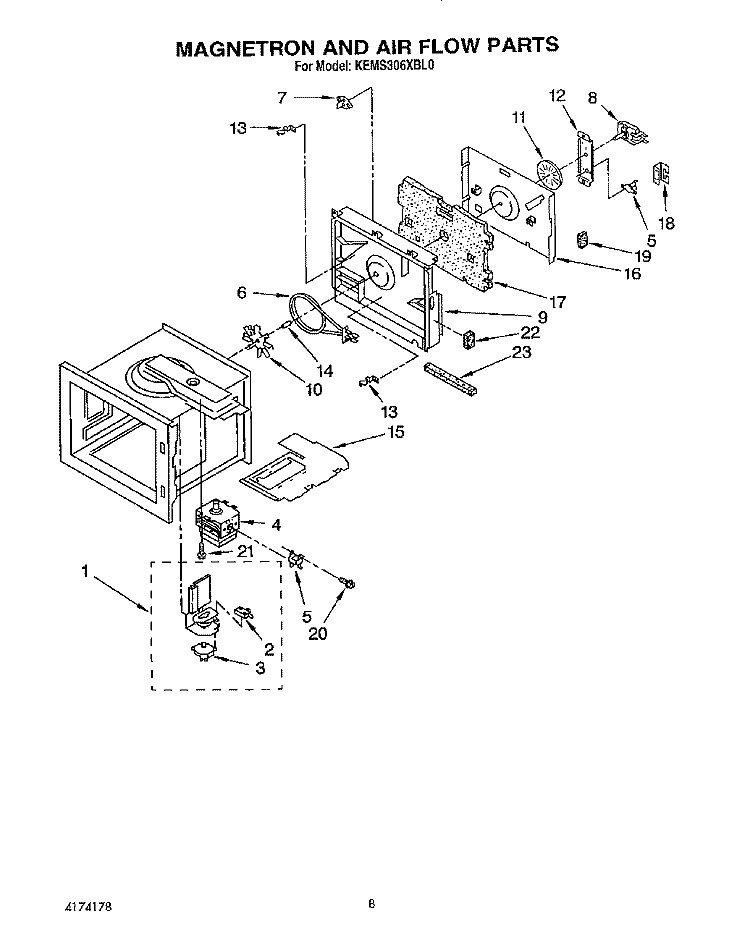 MAGNETRON AND AIR FLOW Diagram and Parts List for KEMS306XWH0  KitchenAid Wall Oven