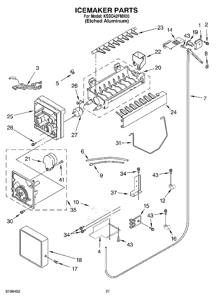 ICEMAKER PARTS PARTS NOT ILLUSTRATED Diagram and Parts List for KSSO42FMX00  KitchenAid Refrigerator