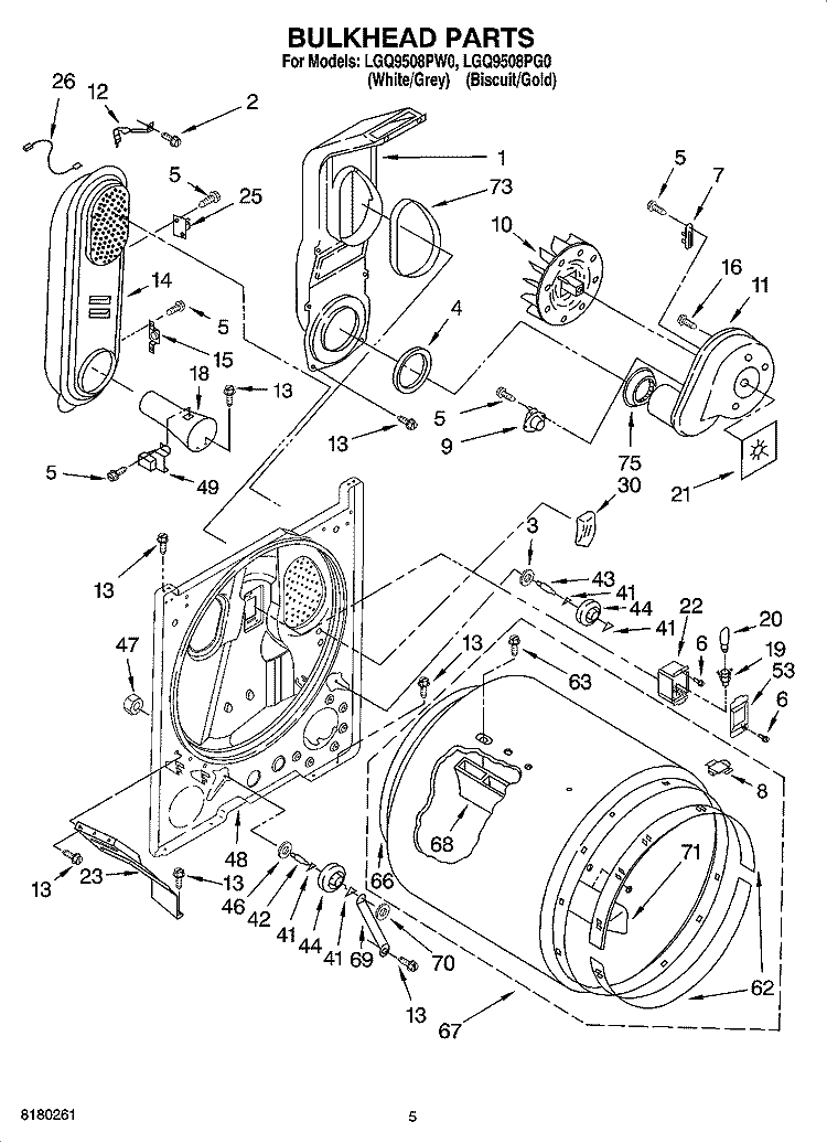 BULKHEAD PARTS Diagram and Parts List for LGQ9508PW0  Whirlpool Dryer