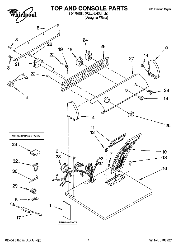 TOP AND CONSOLE PARTS OPTIONAL PARTS (NOT INCLUDED) Diagram and Parts List for 3XLER5435HQ2  Whirlpool Dryer