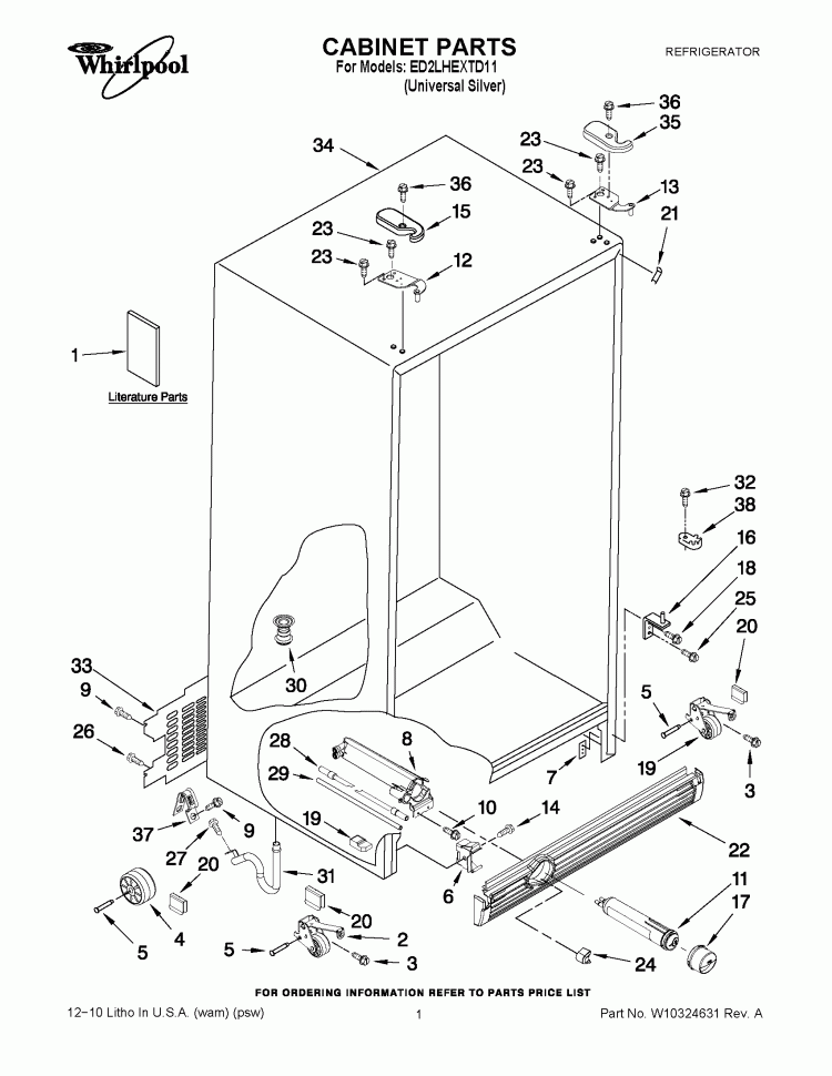CABINET PARTS Diagram and Parts List for ED2LHEXTD11  Whirlpool Refrigerator