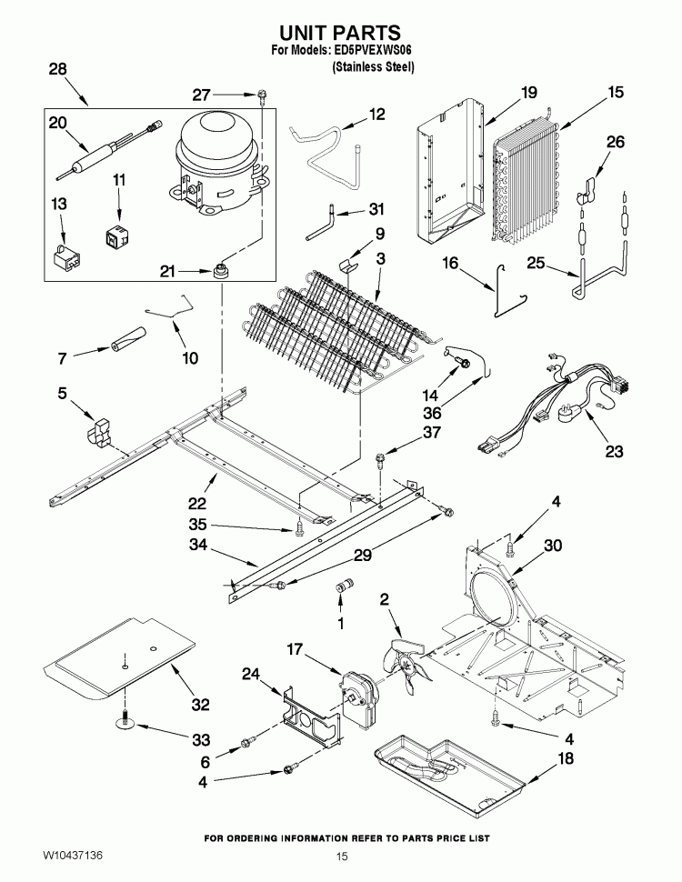 UNIT PARTS Diagram and Parts List for ED5PVEXWS06  Whirlpool Refrigerator