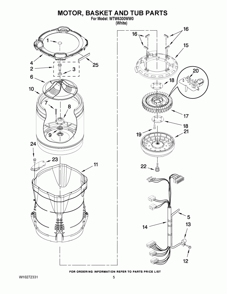 MOTOR, BASKET AND TUB PARTS Diagram and Parts List for WTW6300WW0  Whirlpool Washer