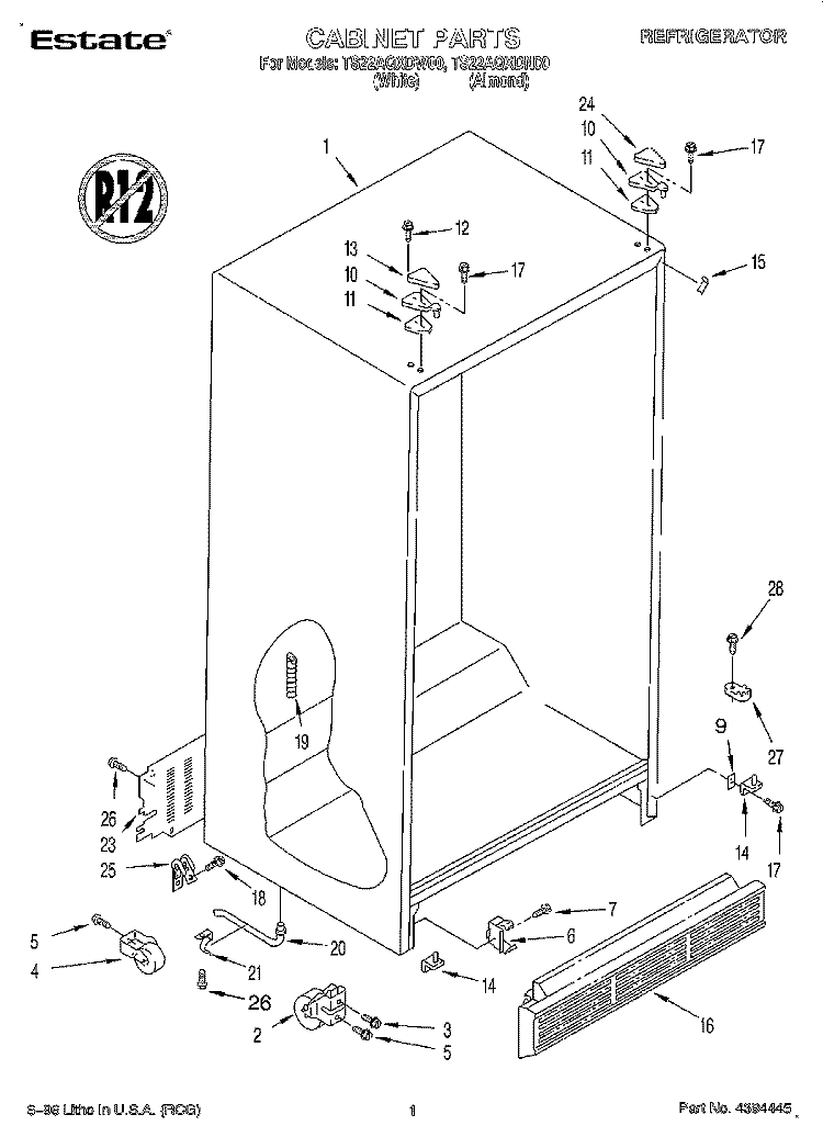 CABINET Diagram and Parts List for TS22AQXDN00  Whirlpool Refrigerator