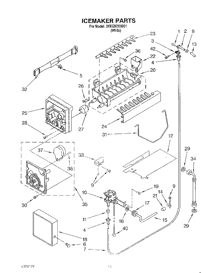 ICEMAKER Diagram and Parts List for 3XKGN705001  Whirlpool Refrigerator