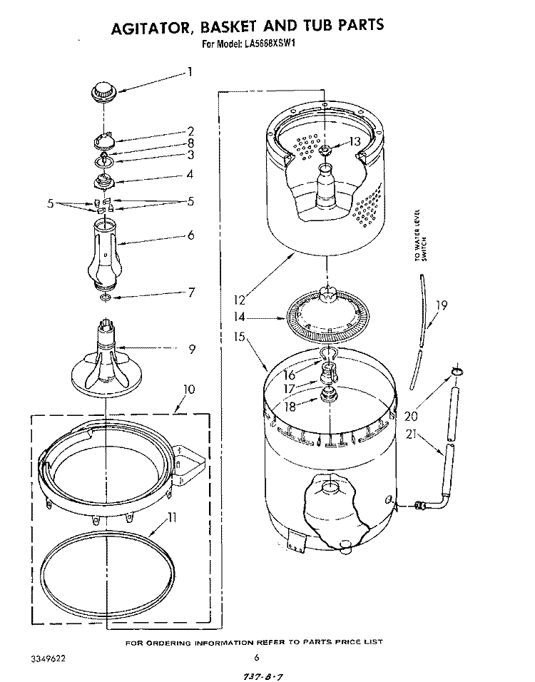 AGITATOR, BASKET AND TUB Diagram and Parts List for LA5668XSW1  Whirlpool Washer
