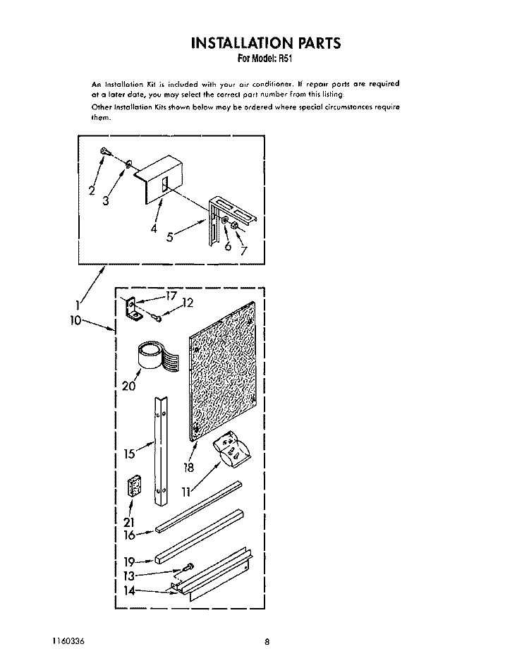 INSTALLATION Diagram and Parts List for R51  Whirlpool Air Conditioner