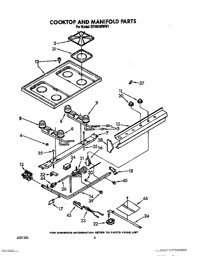 COOKTOP AND MANIFOLD, LIT/OPTIONAL Diagram and Parts List for SF3000EWW1  Whirlpool Range