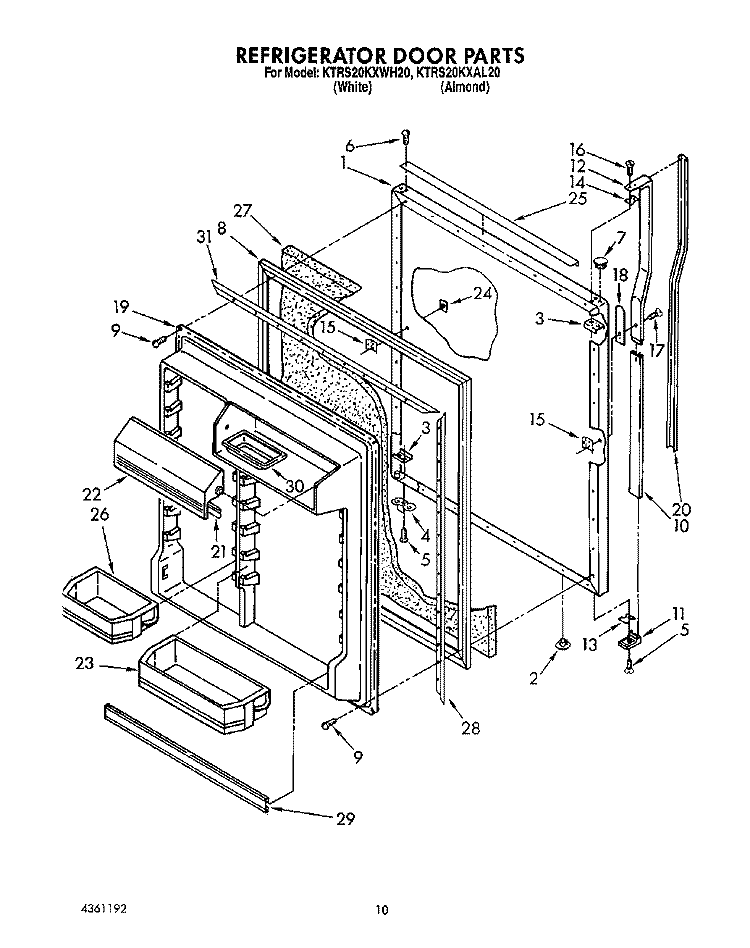 REFRIGERATOR DOOR Diagram and Parts List for KTRS20KXAL20  KitchenAid Refrigerator