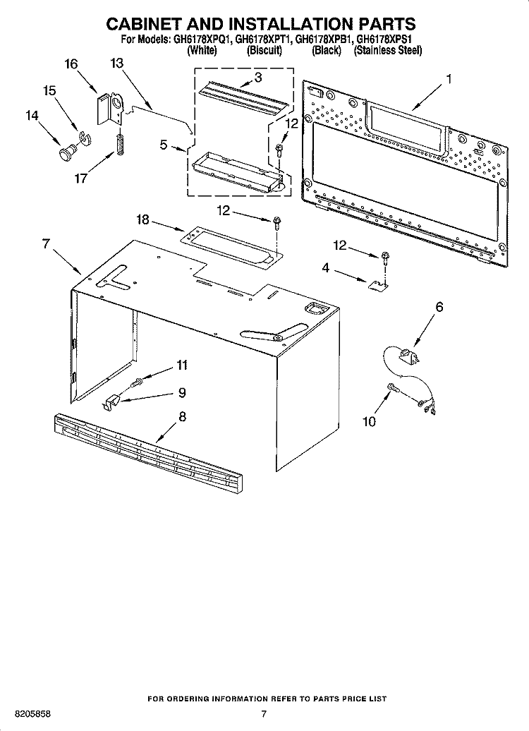 CABINET AND INSTALLATION PARTS Diagram and Parts List for GH6178XPB1  Whirlpool Microwave