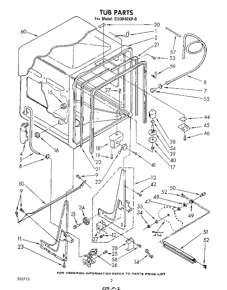 TUB , LITERATURE AND OPTIONAL Diagram and Parts List for DU3040XP0  Whirlpool Dishwasher