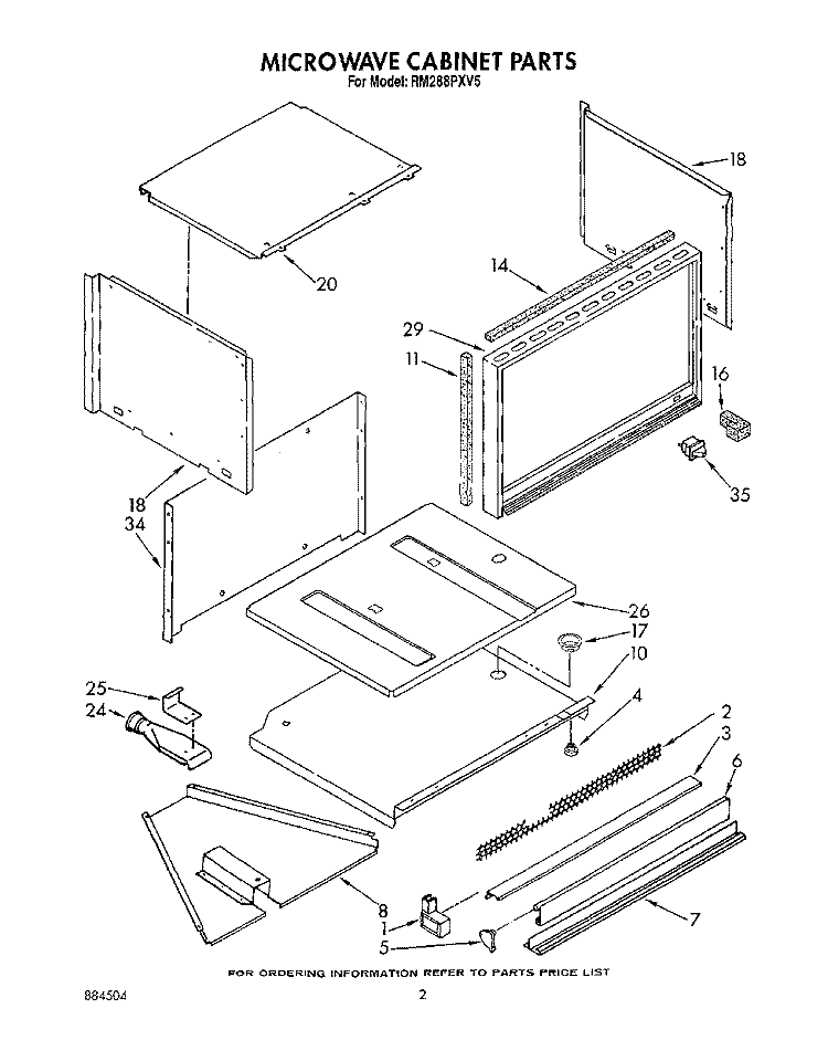 MICROWAVE CABINET Diagram and Parts List for RM288PXV5  Whirlpool Microwave Oven Combo
