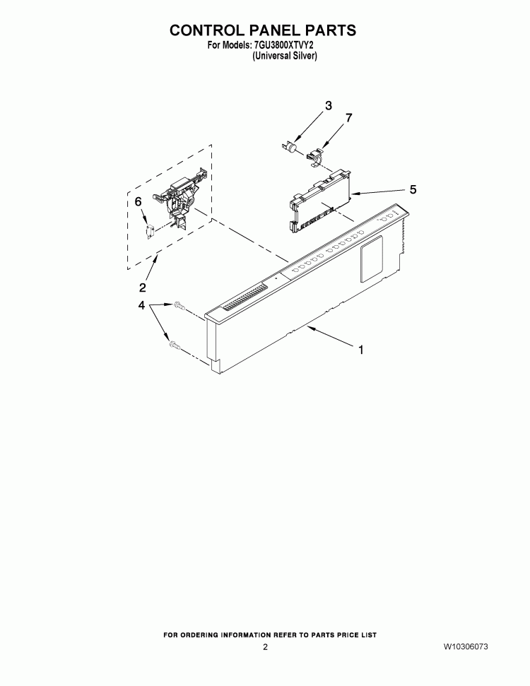 CONTROL PANEL PARTS Diagram and Parts List for 7GU3800XTVY2  Whirlpool Dishwasher