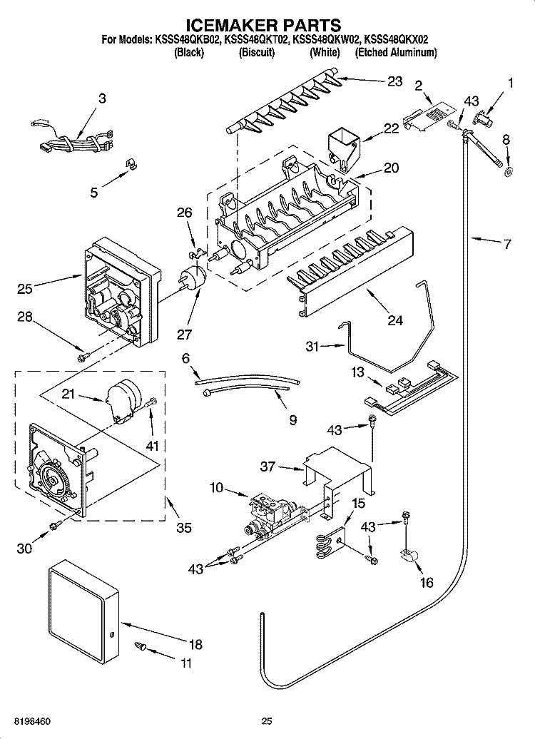 ICEMAKER PARTS Diagram and Parts List for KSSS48QKT02  KitchenAid Refrigerator
