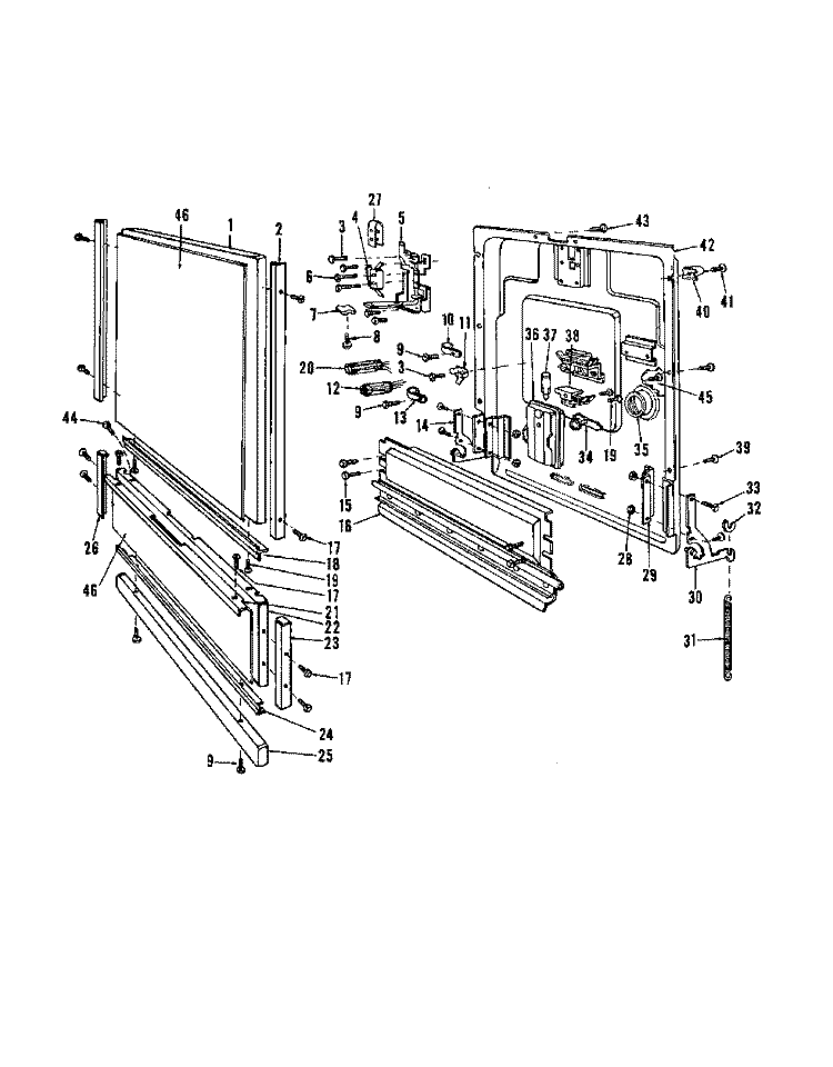 DOOR Diagram and Parts List for 8595L10  Roper Dishwasher