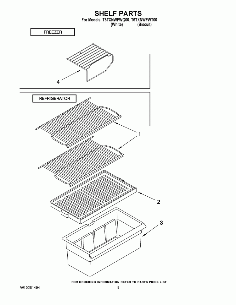 SHELF PARTS Diagram and Parts List for T6TXNWFWT00  Estate Refrigerator