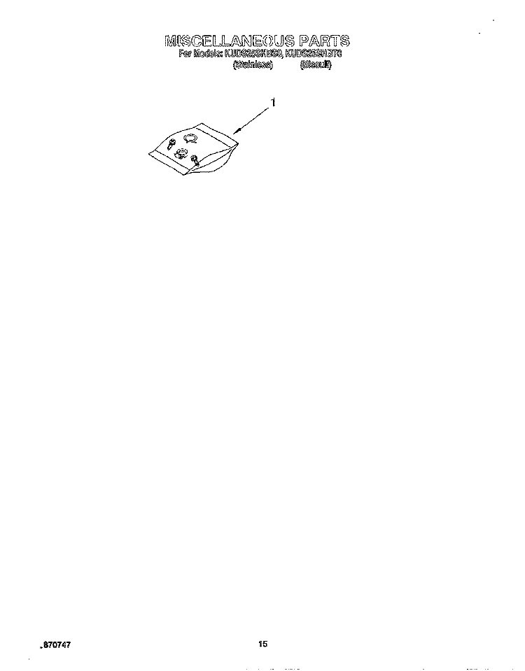 MISCELLANEOUS, LIT/OPTIONAL Diagram and Parts List for KUDS25SHBT0  KitchenAid Dishwasher