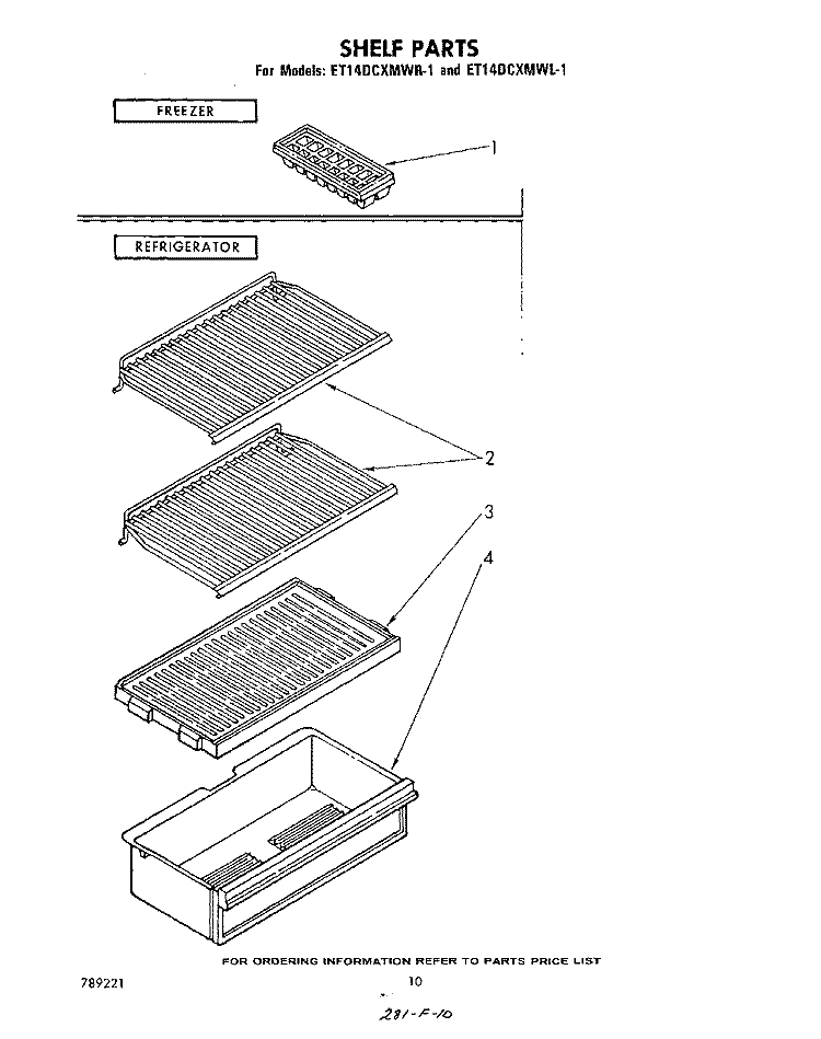 SHELF Diagram and Parts List for ET14DCXMWR1  Whirlpool Refrigerator