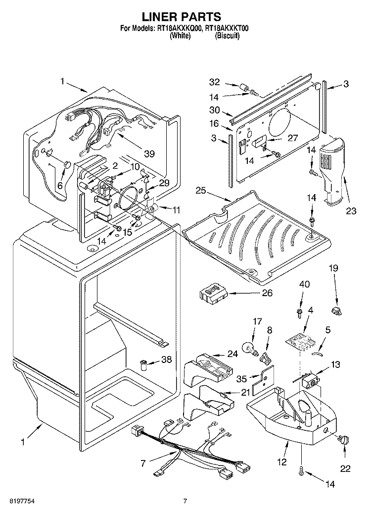 LINER Diagram and Parts List for RT18AKXKQ00  Roper Refrigerator