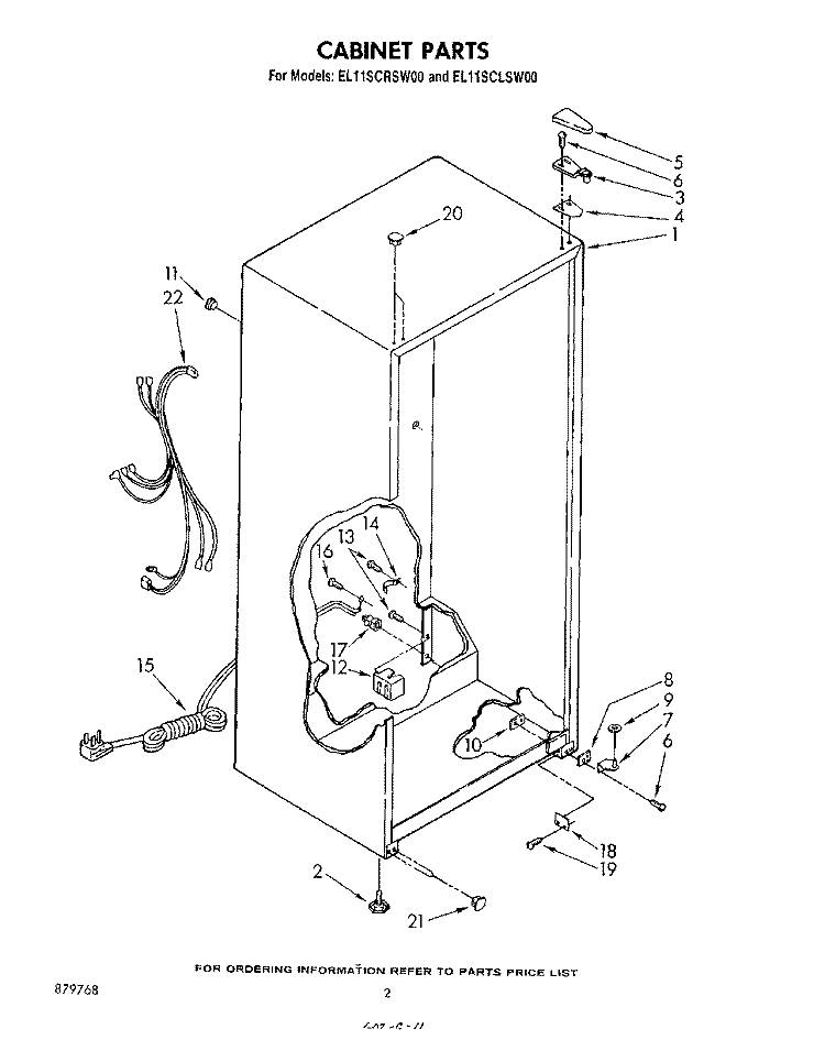 CABINET Diagram and Parts List for EL11SCLSW00  Whirlpool Refrigerator