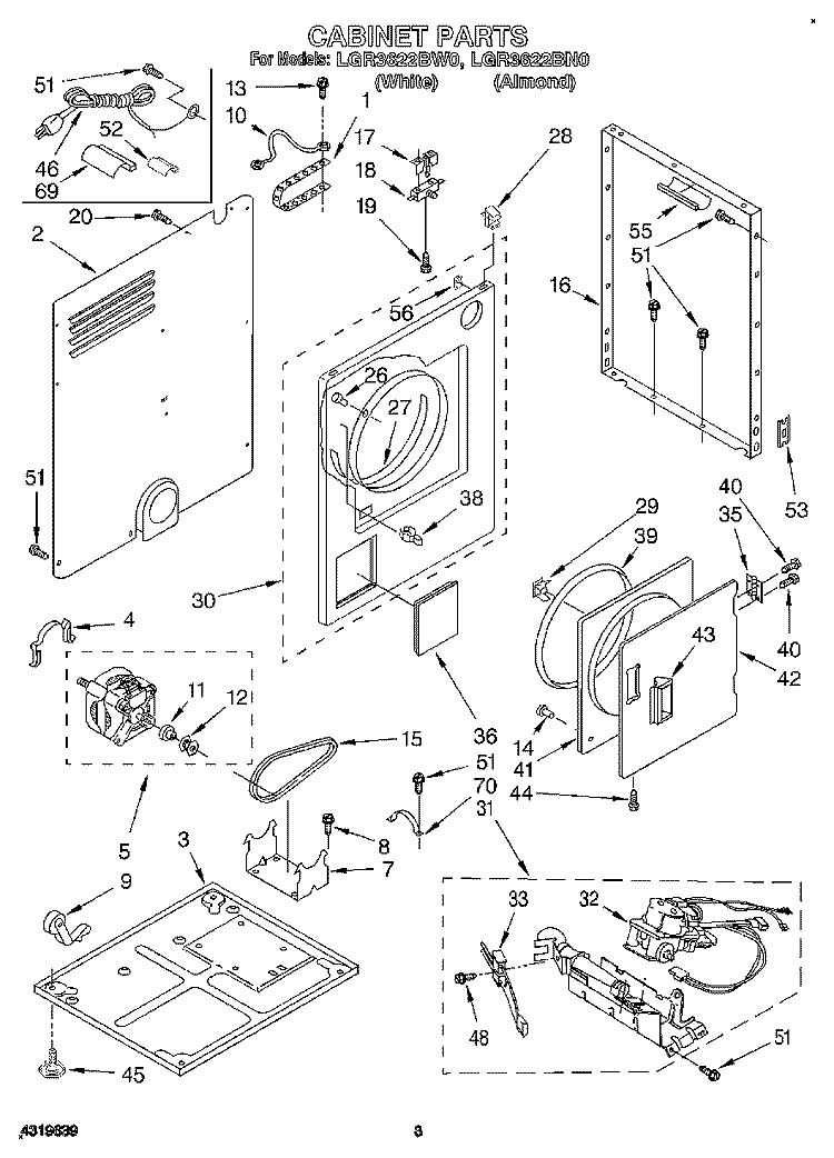 CABINET Diagram and Parts List for LGR3622BN0  Whirlpool Dryer