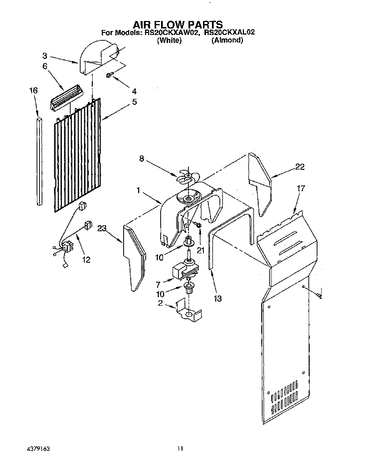 AIR FLOW Diagram and Parts List for RS20CKXAL02  Roper Refrigerator