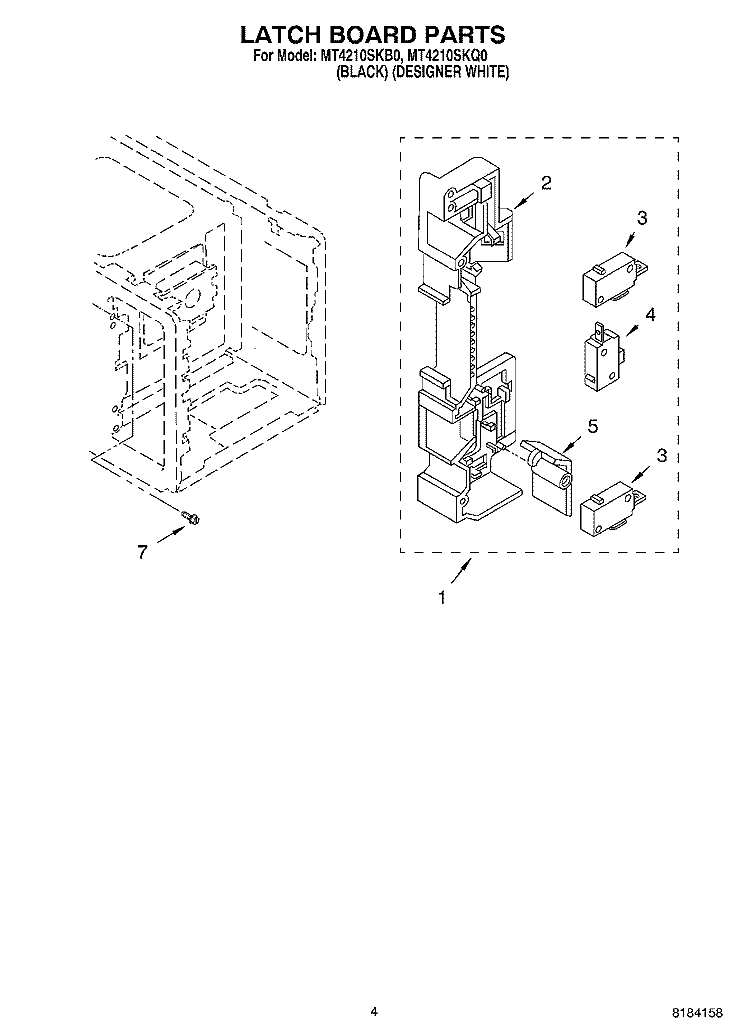 LATCH BOARD Diagram and Parts List for MT4210SKQ0  Whirlpool Microwave