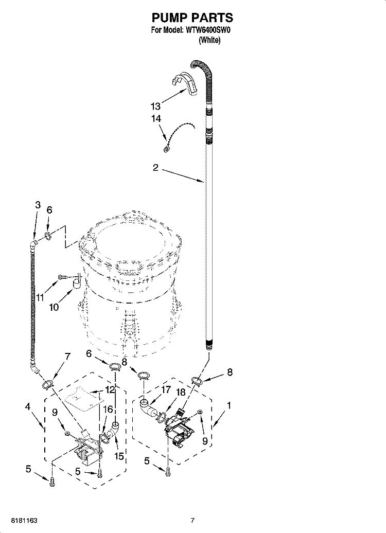 PUMP PARTS, OPTIONAL PARTS (NOT INCLUDED) Diagram and Parts List for WTW6400SW0  Whirlpool Washer