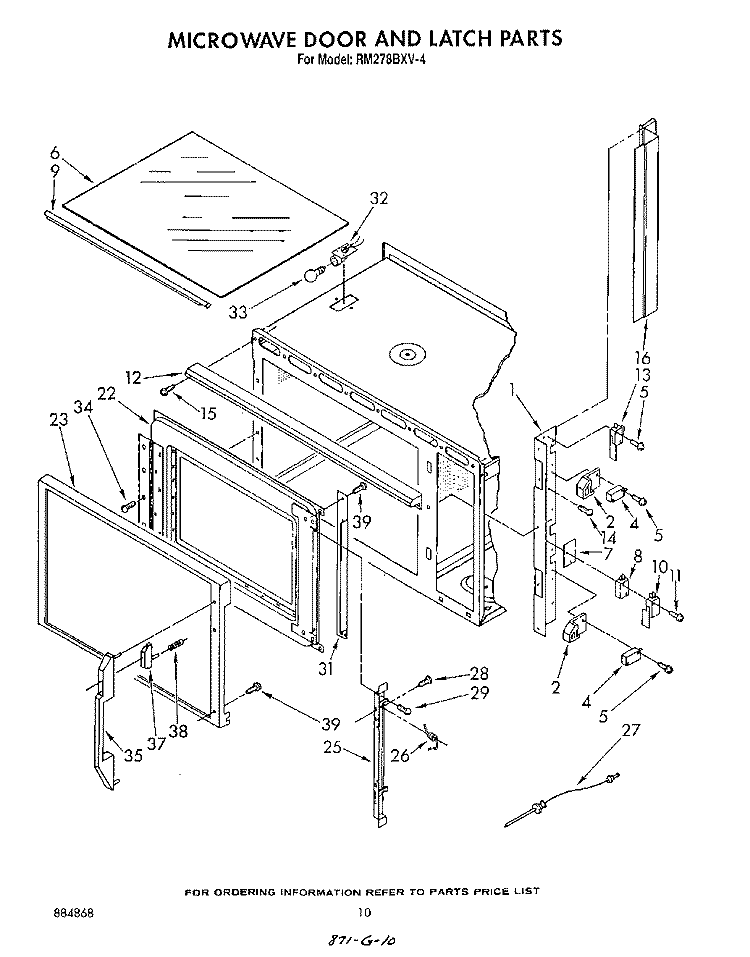 MICROWAVE DOOR AND LATCH Diagram and Parts List for RM278BXV4  Whirlpool Microwave Oven Combo