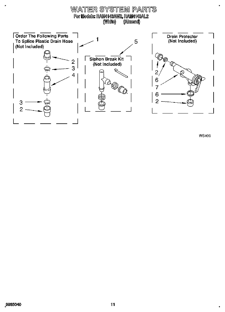 WATER SYSTEM Diagram and Parts List for RAM4143AL2  Whirlpool Washer