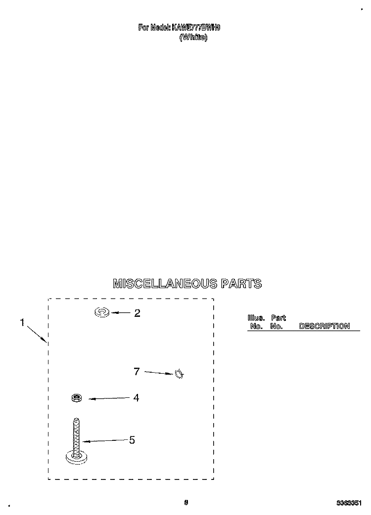 MISCELLANEOUS Diagram and Parts List for KAWE777BWH0  KitchenAid Washer