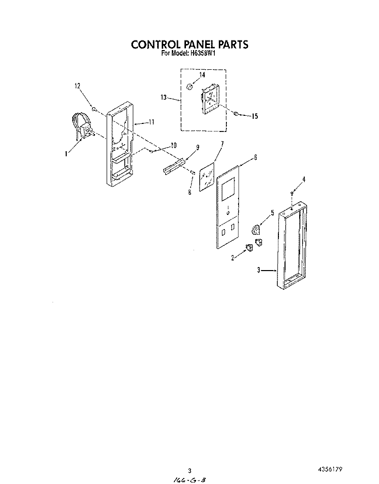 CONTROL PANEL Diagram and Parts List for H6358W1  Roper Range