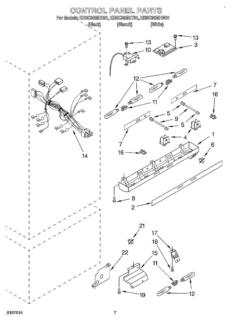 CONTROL PANEL Diagram and Parts List for KBRC36MHT01  KitchenAid Refrigerator