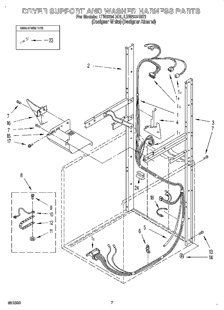 DRYER SUPPORT AND WASHER HARNESS Diagram and Parts List for LTE6234DQ1  Whirlpool Washer Dryer Combo
