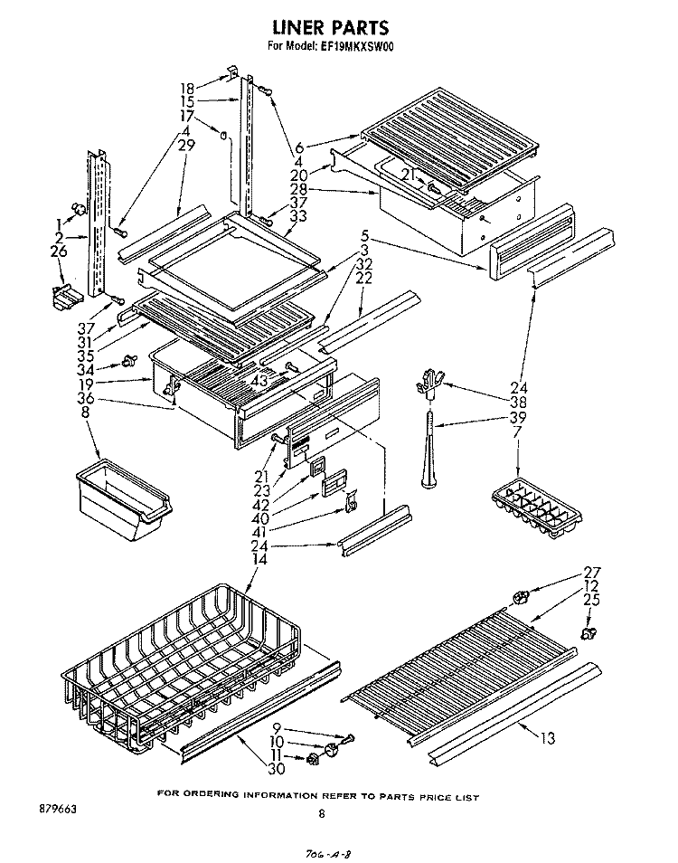 LINER Diagram and Parts List for EF19MKXSW00  Whirlpool Refrigerator