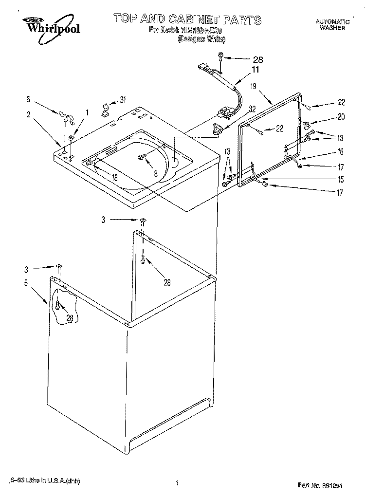 TOP AND CABINET Diagram and Parts List for 7LSR8244EQ0  Whirlpool Washer