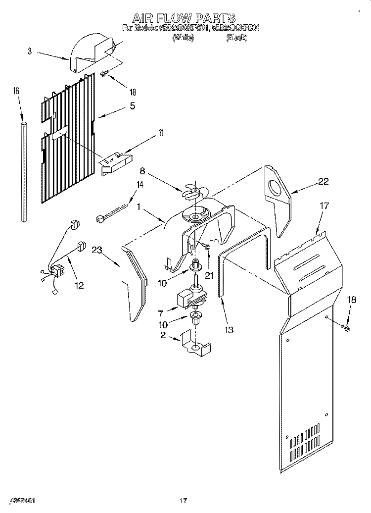 AIR FLOW Diagram and Parts List for 6ED25DQXFB01  Whirlpool Refrigerator