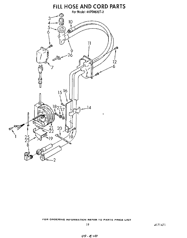 FILL HOSE AND CORD Diagram and Parts List for 4KPDI620T2  KitchenAid Dishwasher