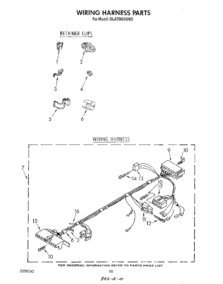 WIRING HARNESS Diagram and Parts List for GLA5580XSM2  Whirlpool Washer