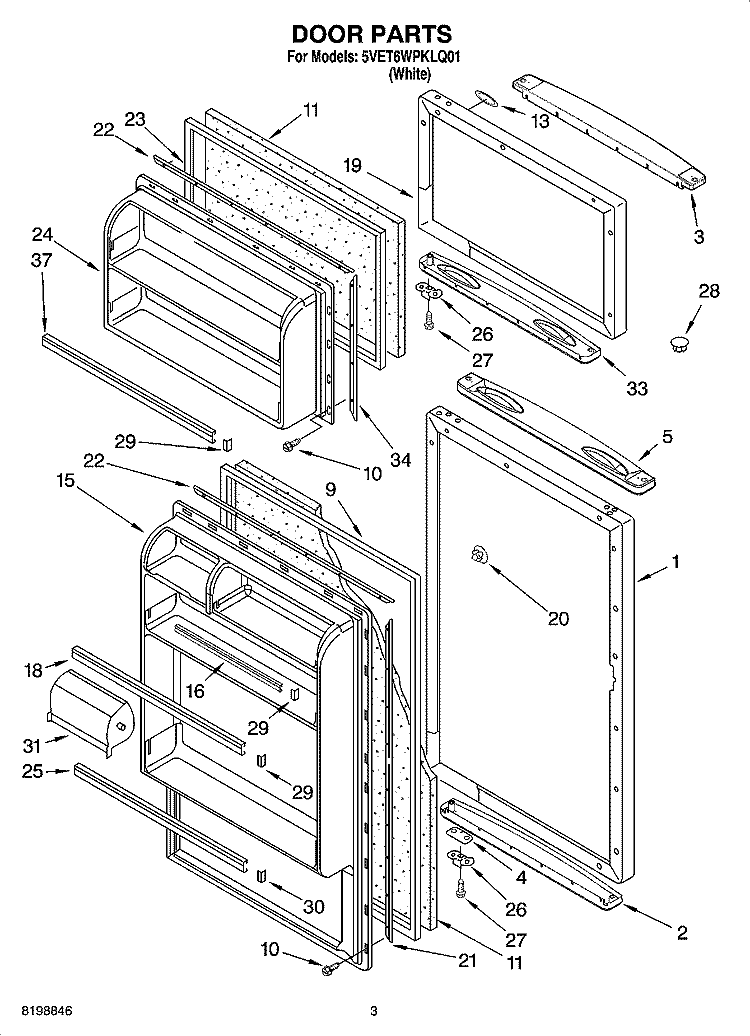 DOOR PARTS Diagram and Parts List for 5VET6WPKLQ01  Whirlpool Refrigerator