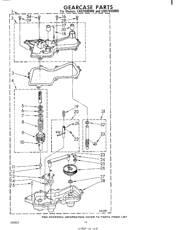 GEARCASE Diagram and Parts List for LHA7685W0  Whirlpool Washer