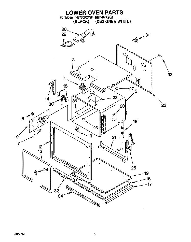LOWER OVEN Diagram and Parts List for RB770PXYQ4  Whirlpool Wall Oven