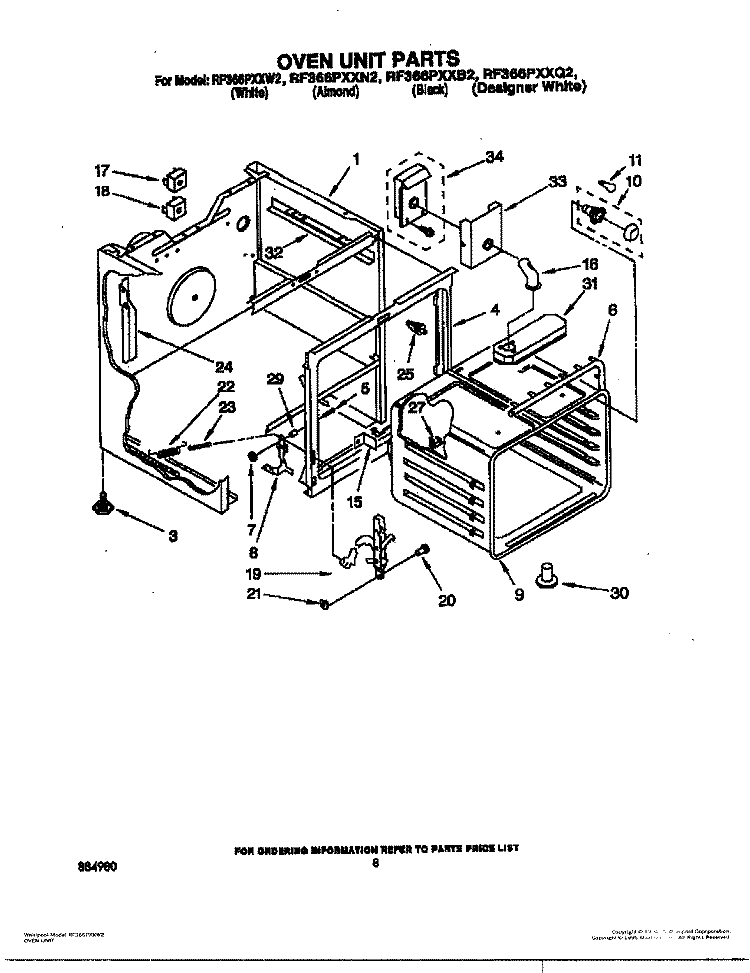 OVEN UNIT Diagram and Parts List for RF366PXXN2  Whirlpool Range