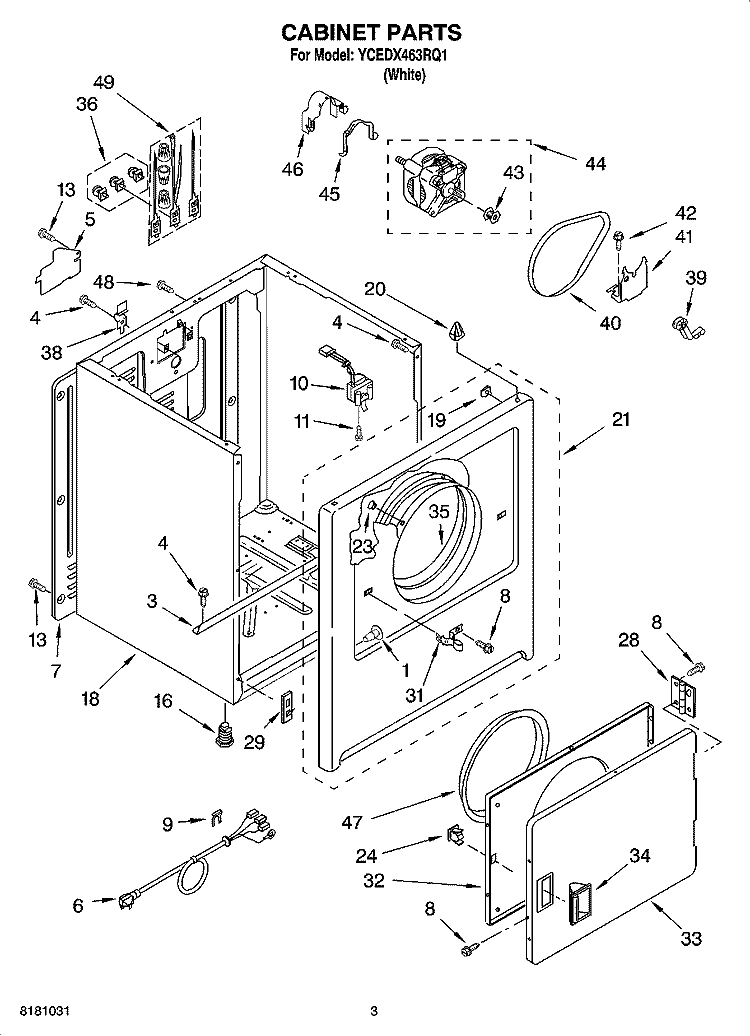 CABINET PARTS Diagram and Parts List for YCEDX463RQ1  Crosley Dryer