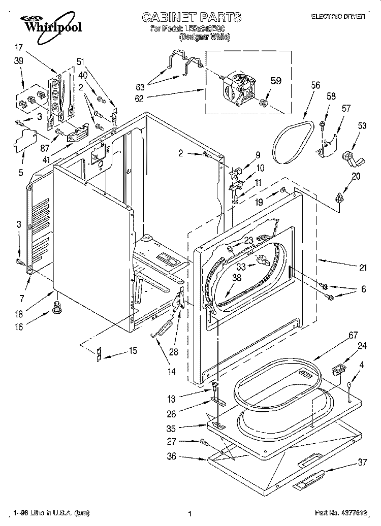 SECTION Diagram and Parts List for LER5848EQ0  Whirlpool Dryer