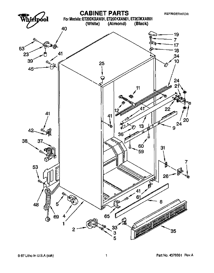 CABINET Diagram and Parts List for ET20DKXAB01  Whirlpool Refrigerator